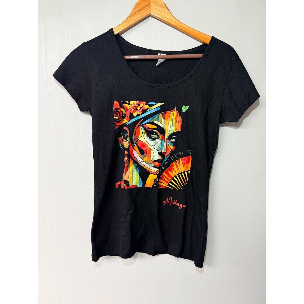 Roly Women's M  Black Colorful Woman Graphic Short Sleeve T Shirt Art